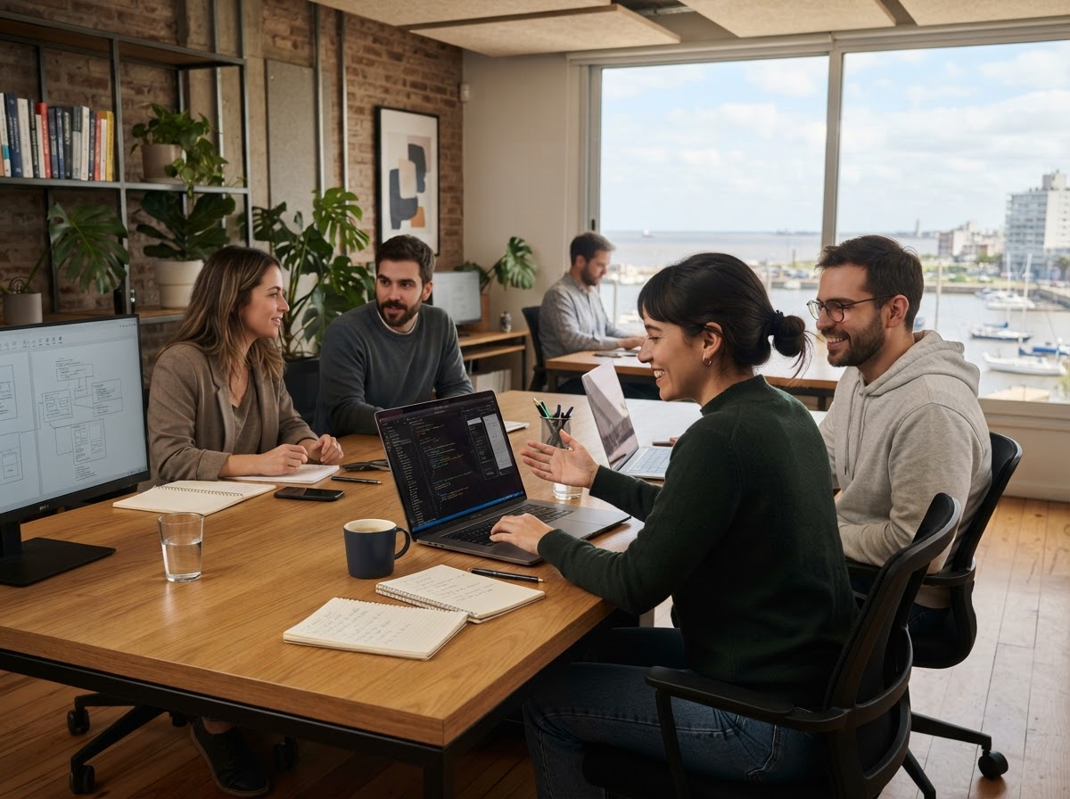 Profitego Fundbox - equipo revisando indicadores de análisis de datos en una pantalla